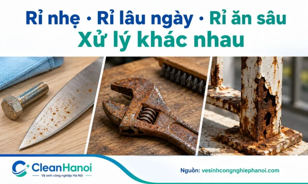 Phân biệt vết rỉ nhẹ, rỉ lâu ngày và kim loại bị rỗ trước khi tẩy rỉ