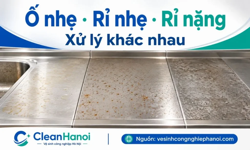 Phân biệt vết ố vàng, rỉ nhẹ và rỉ nặng trên bề mặt inox