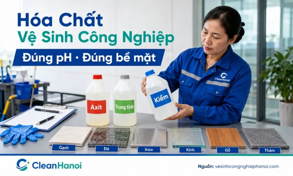 Phân loại hóa chất vệ sinh công nghiệp theo pH, công dụng và bề mặt vật liệu