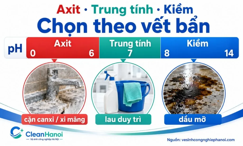Phân loại hóa chất vệ sinh công nghiệp theo pH axit, trung tính và kiềm