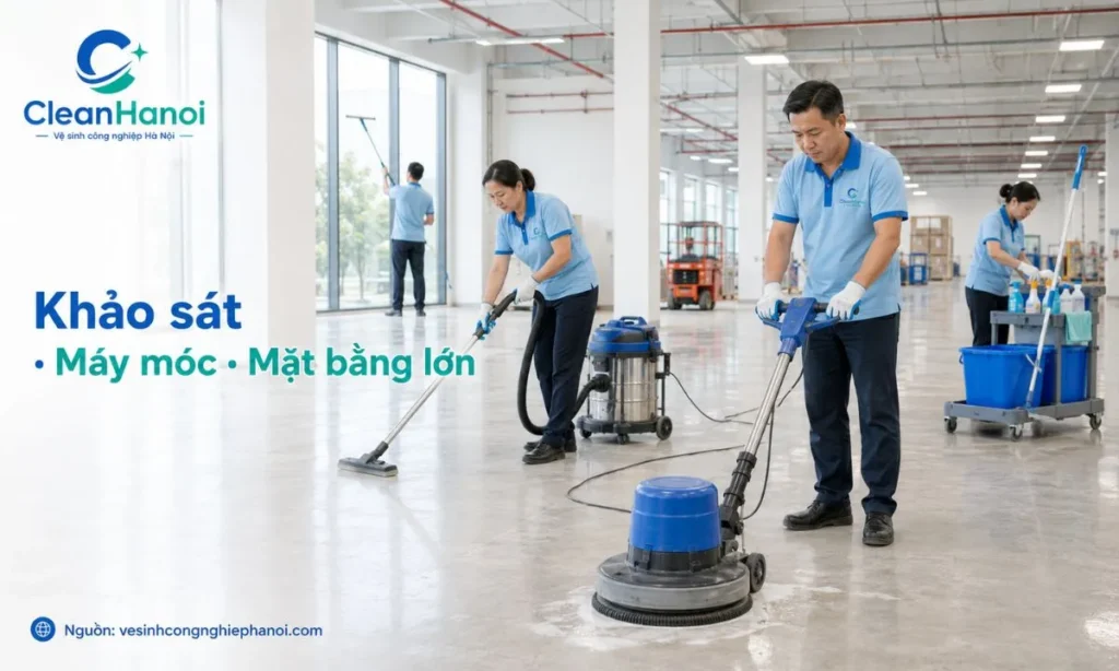 Quy trình vệ sinh công nghiệp Đông Anh cho mặt bằng lớn