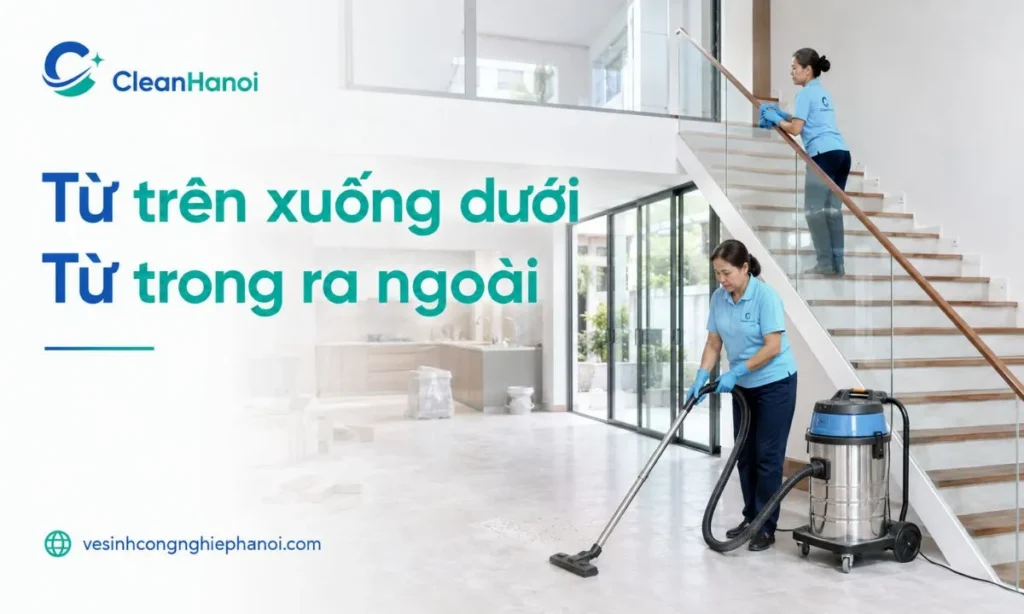 Quy trình vệ sinh nhà mới xây từ trên xuống dưới, từ trong ra ngoài