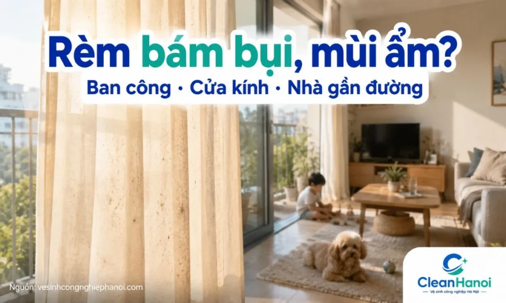 Rèm phòng khách, phòng ngủ, ban công, cửa kính lớn hoặc rèm gần đường tại Long Biên dễ bám bụi, mùi ẩm, ngả màu và nên vệ sinh định kỳ.