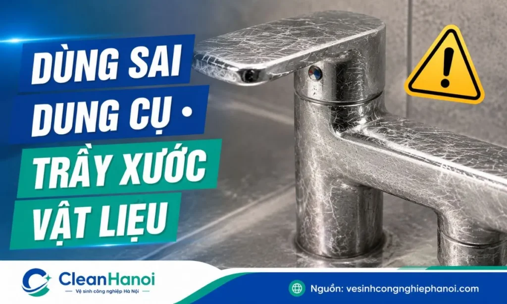 Bề mặt kính bị trầy xước dăm do sử dụng dao cạo thô bạo sai kỹ thuật khi tự dọn vệ sinh công trình