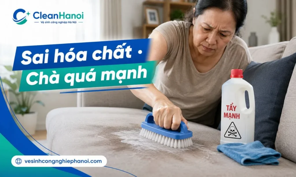 Chọn sai hóa chất và chà mạnh bằng bàn chải cứng khi giặt sofa