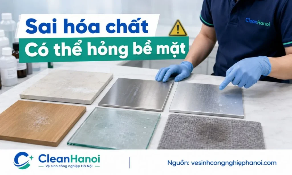 Dùng sai hóa chất vệ sinh công nghiệp có thể làm đá, inox, nhôm, gỗ, kính và thảm bị hư hại