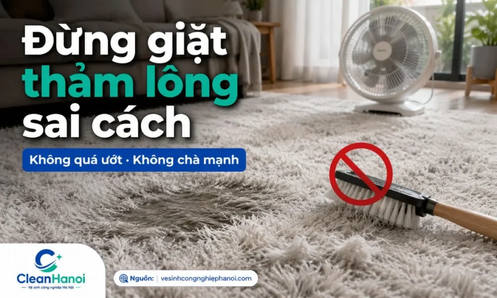 Dùng quá nhiều nước, chà mạnh bằng bàn chải cứng, dùng nước nóng, chất tẩy mạnh hoặc trải thảm khi chưa khô hoàn toàn có thể làm thảm lông bị rụng lông, xẹp lông, bết mặt và có mùi ẩm.