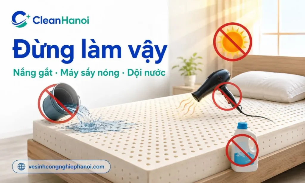 Sai lầm khi vệ sinh đệm cao su như phơi nắng gắt, dùng máy sấy nóng, dội nước và dùng hóa chất mạnh