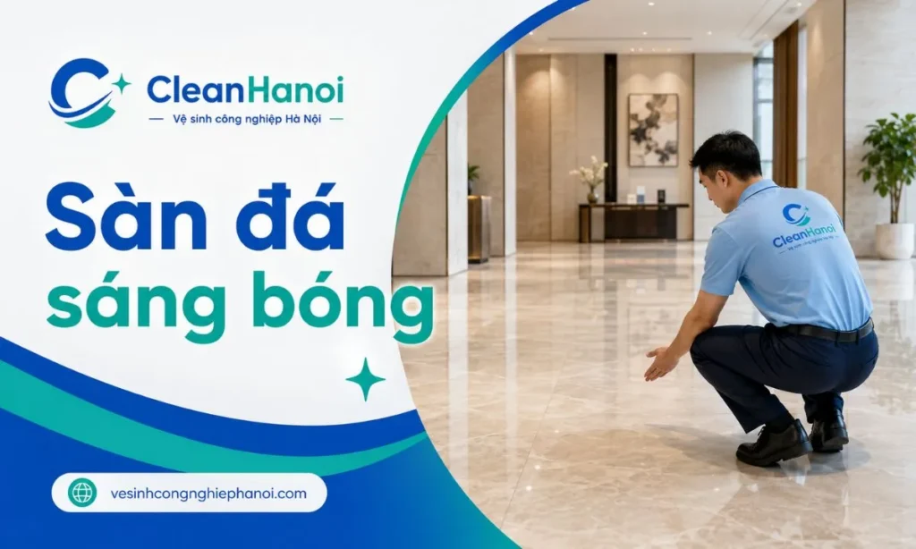 Bề mặt sàn đá sau khi được đánh bóng, kiểm tra độ đều màu, độ sáng và bàn giao cho khách hàng.