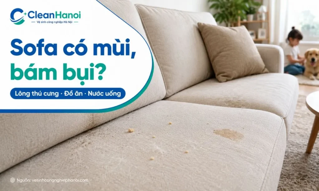 Sofa bám bụi, đổi màu, có mùi ẩm, dính đồ ăn, nước uống, mồ hôi hoặc lông thú cưng nên được vệ sinh định kỳ để hạn chế mùi bám sâu.