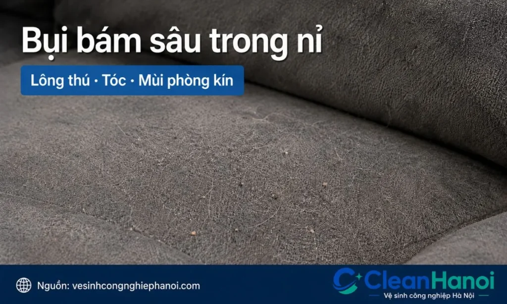 Sofa nỉ dễ bám bụi mịn, tóc, lông thú cưng, vụn nhỏ và mùi phòng kín; nếu để lâu, bề mặt nỉ có thể bị bết, xuống màu và khó khử mùi hơn.