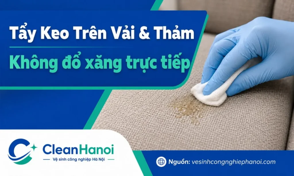 Keo con chó dính trên vải, thảm hoặc ghế nỉ cần xử lý cẩn thận, chấm dung dịch từng chút để tránh loang màu và ám mùi.