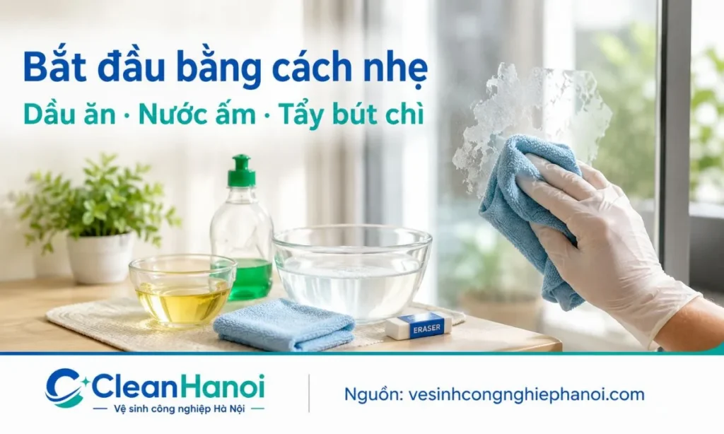 Tẩy keo dính nhẹ bằng dầu ăn, nước ấm, nước rửa bát và tẩy bút chì