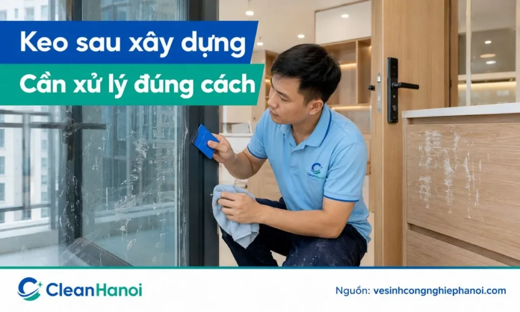 Tẩy keo dính lâu ngày sau xây dựng trên kính, khung cửa, sàn và đồ gỗ