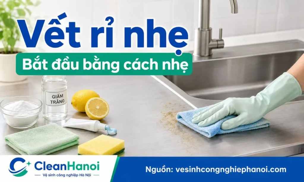 Tẩy rỉ sét nhẹ trên inox bằng baking soda, giấm trắng, chanh và kem đánh răng