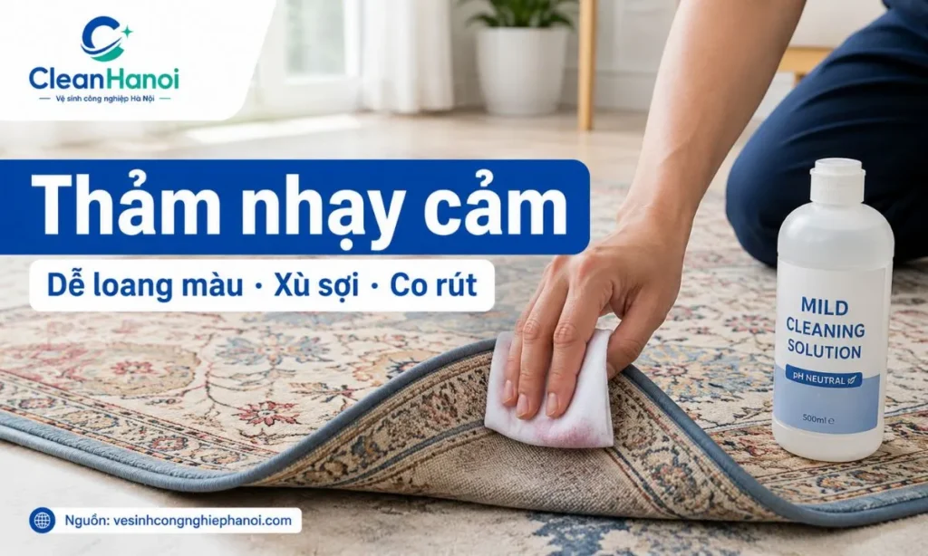 Thảm len, thảm lông và thảm trang trí có thể bị loang màu, xù sợi hoặc co rút nếu tự giặt sai cách