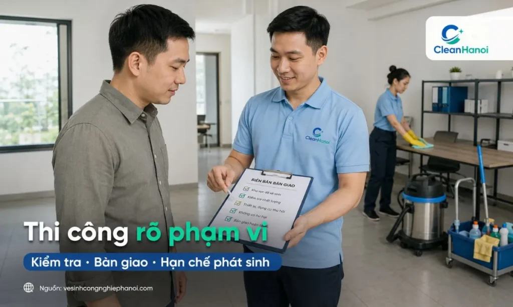 CleanHanoi thi công, kiểm tra và bàn giao hạng mục vệ sinh công nghiệp tại Chương Mỹ theo phạm vi đã thống nhất với khách hàng.