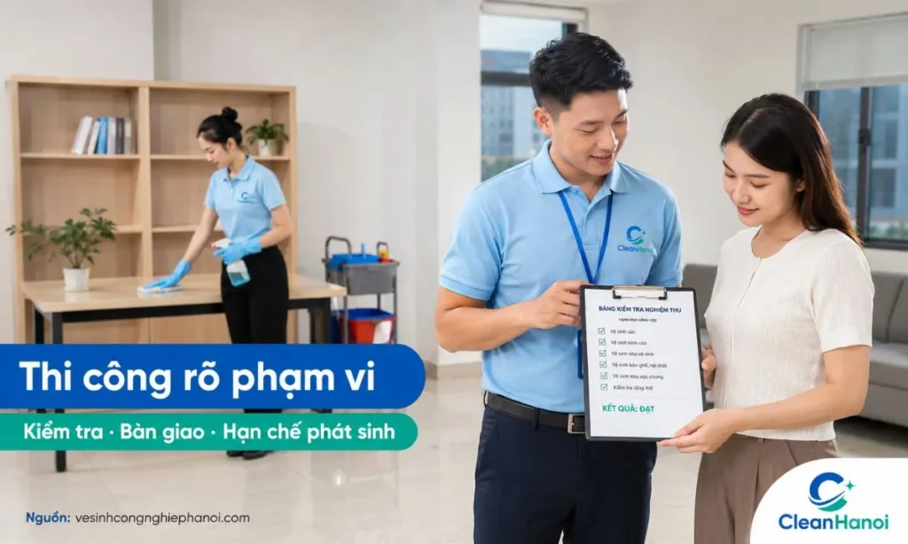 CleanHanoi thi công, kiểm tra và bàn giao hạng mục vệ sinh công nghiệp tại Thạch Thất theo phạm vi đã thống nhất với khách hàng.
