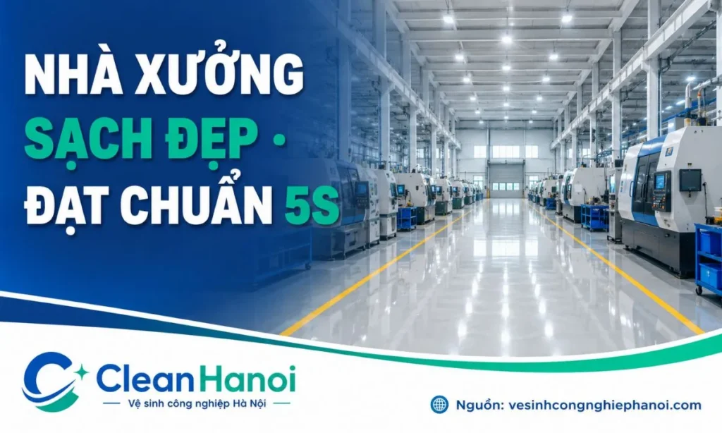 Không gian nhà xưởng sau khi được CleanHanoi tổng vệ sinh sạch sẽ bóng loáng đạt chuẩn 5S