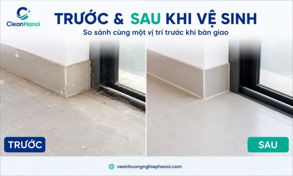 Hình ảnh trước và sau khi CleanHanoi vệ sinh công nghiệp
