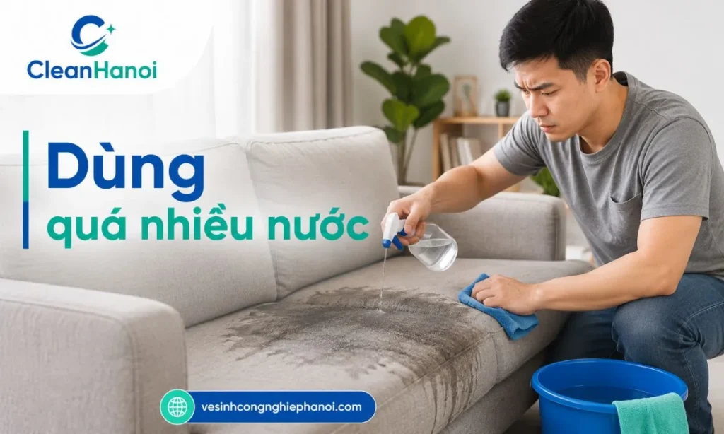 Dùng quá nhiều nước khi tự giặt ghế sofa tại nhà
