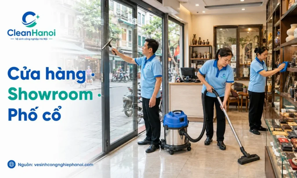 Vệ sinh cửa hàng, showroom phố cổ Hoàn Kiếm