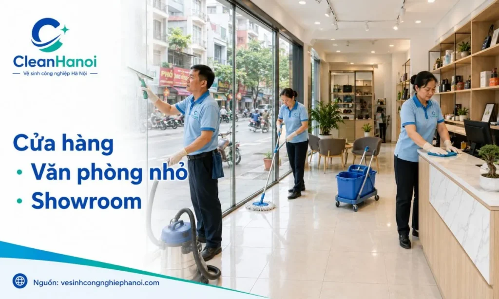 Vệ sinh cửa hàng, văn phòng nhỏ và showroom tại Hoàng Mai