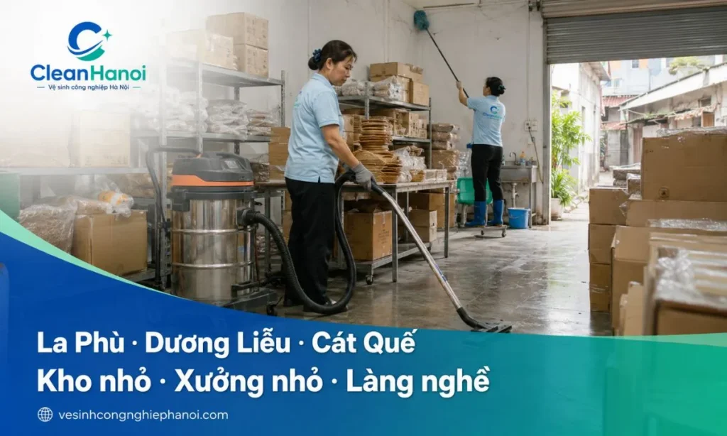 Vệ sinh kho xưởng nhỏ, mặt bằng làng nghề tại Hoài Đức