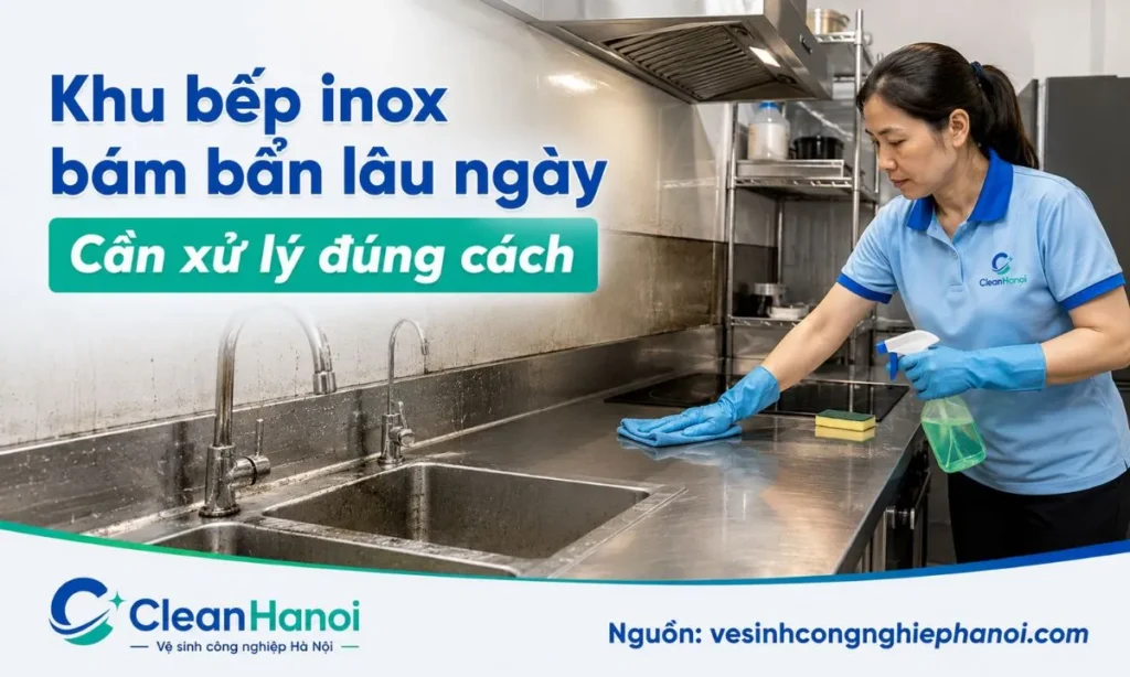 Vệ sinh khu bếp inox bị ố rỉ, xỉn màu và bám dầu mỡ lâu ngày