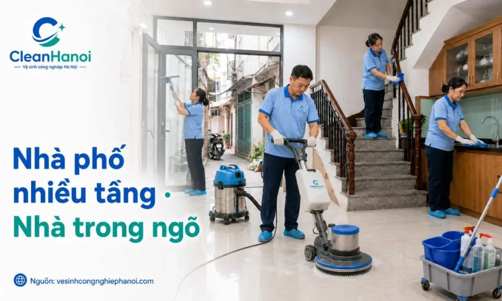 Vệ sinh nhà phố nhiều tầng và nhà trong ngõ tại Hoàng Mai