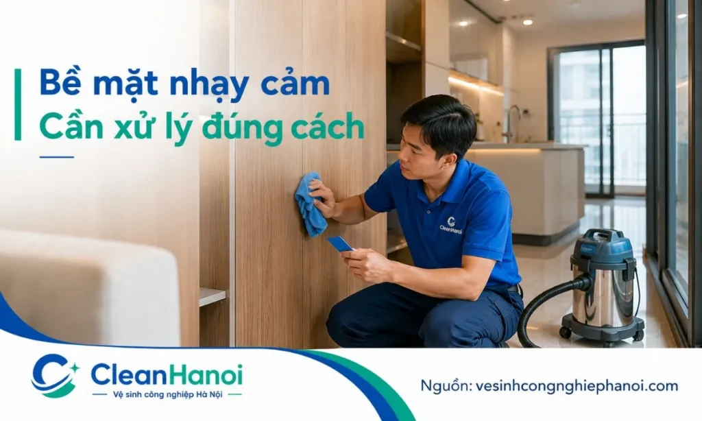 Vệ sinh sau sửa chữa xử lý vết sơn, keo, bụi mịn trên gỗ, kính và sàn