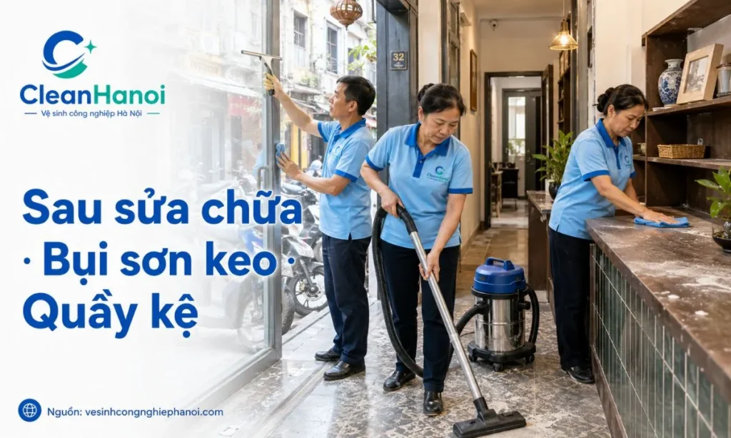 Vệ sinh sau sửa chữa mặt bằng tại Hoàn Kiếm