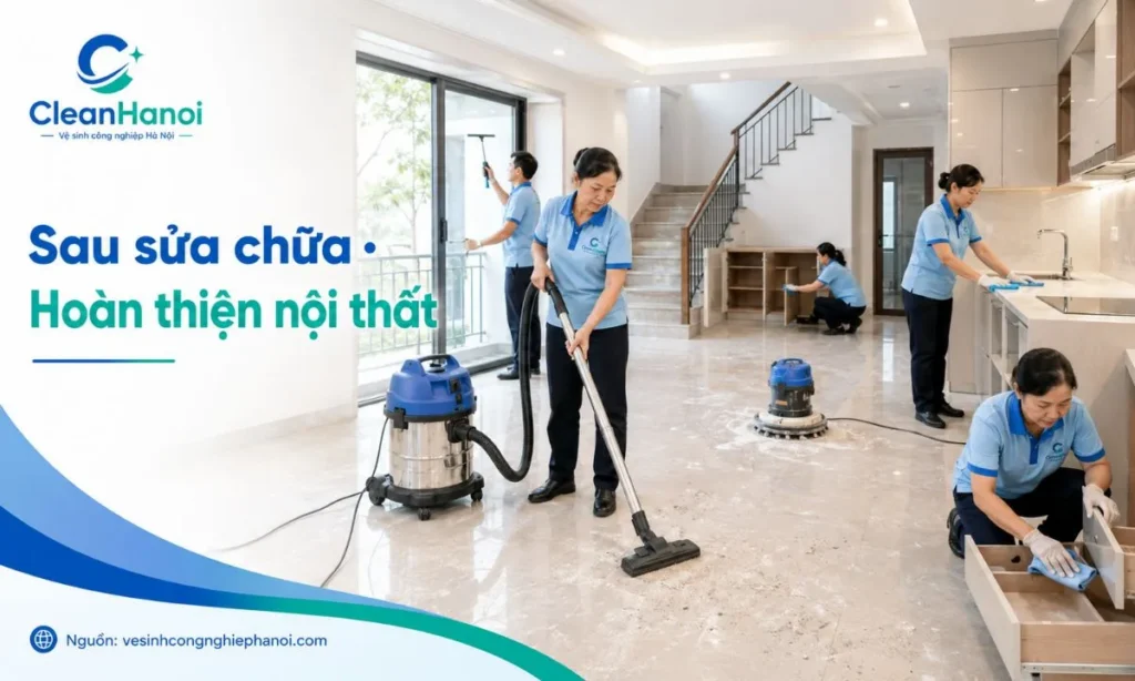 Vệ sinh sau sửa chữa nội thất tại Hà Đông