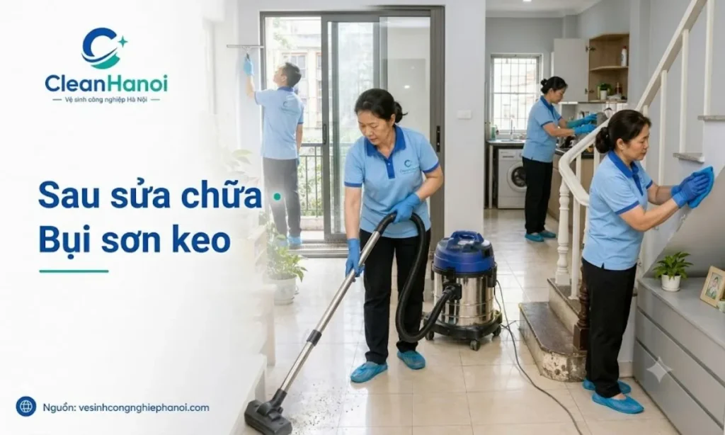 Vệ sinh sau sửa chữa nội thất tại Hai Bà Trưng