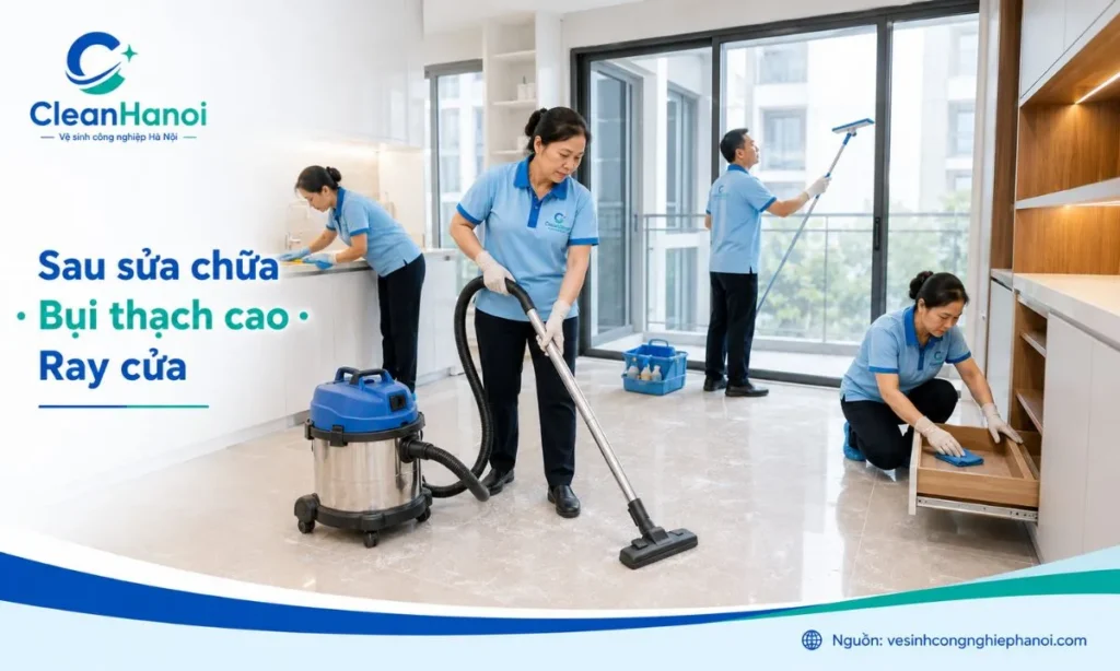 Vệ sinh sau sửa chữa nội thất tại Hoàng Mai