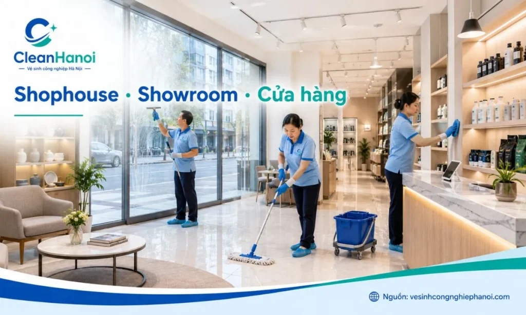 Vệ sinh shophouse, showroom Hà Đông