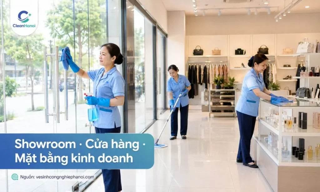 Vệ sinh showroom, cửa hàng tại Cầu Giấy