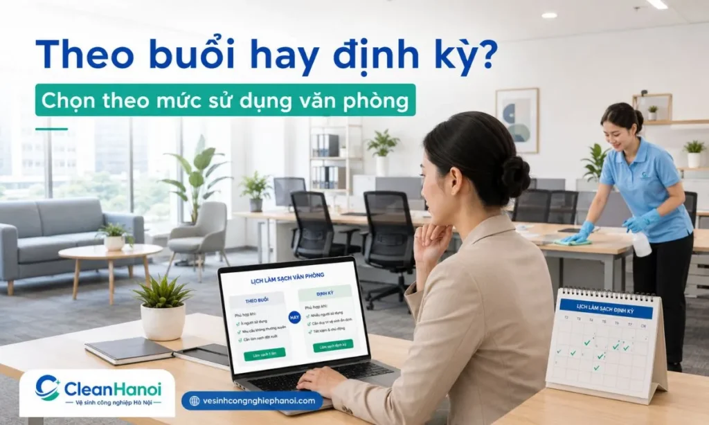 Vệ sinh văn phòng nhỏ nên chọn theo buổi hay định kỳ tùy diện tích, số lượng nhân sự, tần suất khách đến, mức độ sử dụng pantry, WC, phòng họp và yêu cầu duy trì hình ảnh công ty.