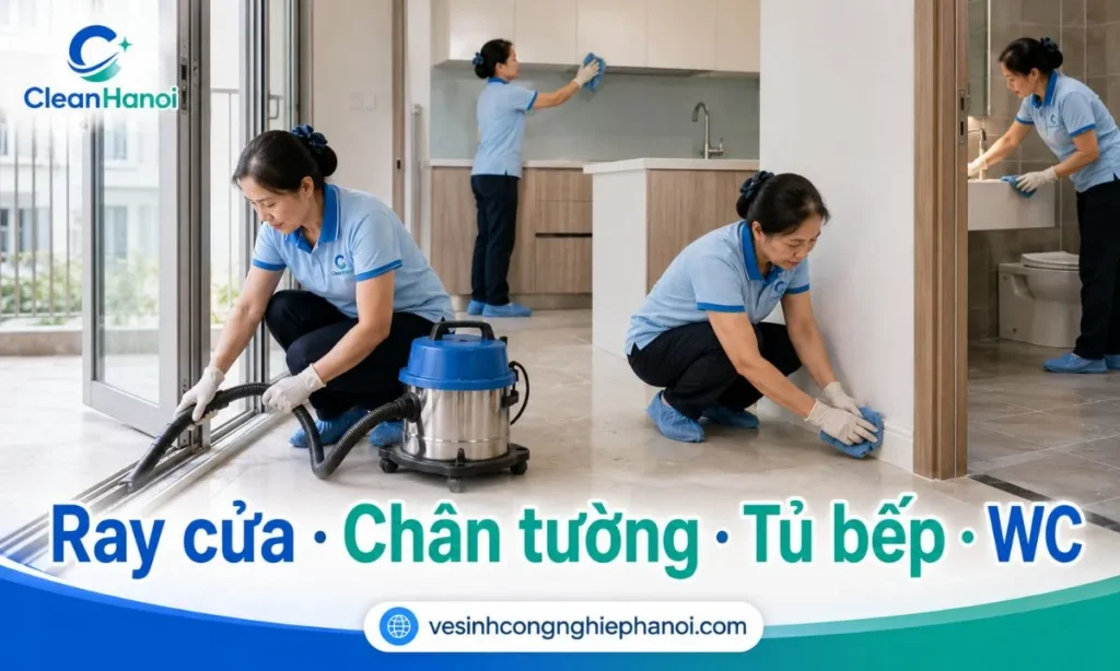 Ray cửa, chân tường, tủ bếp, nhà vệ sinh và ban công dễ bị bỏ sót khi vệ sinh nhà mới xây