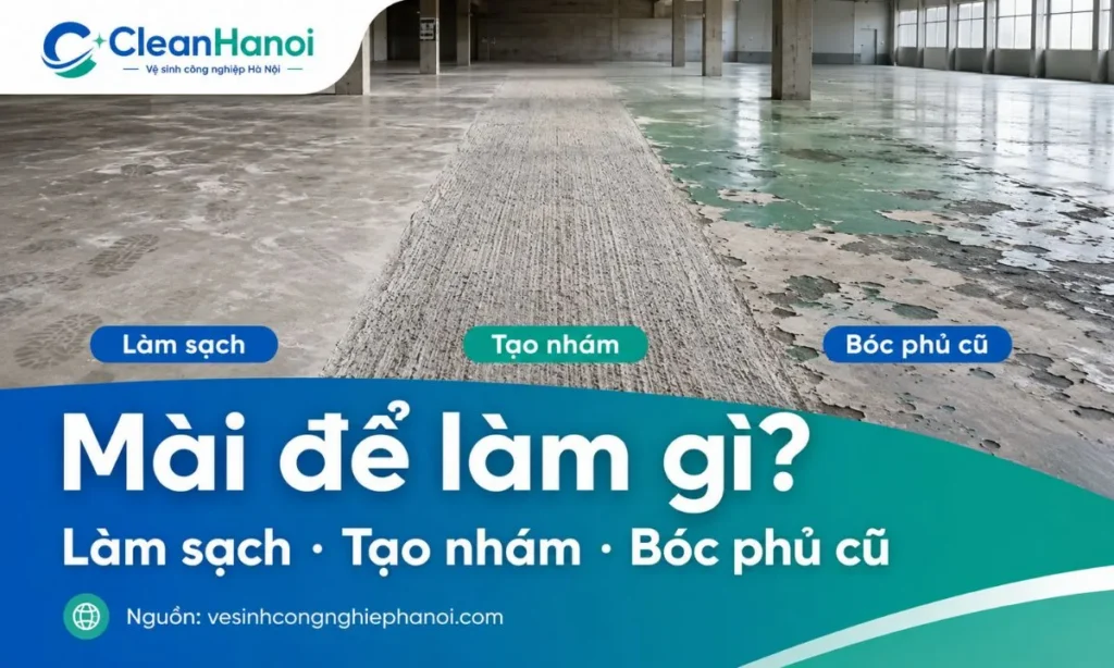 Xác định mục tiêu mài nền bê tông làm sạch tạo nhám bóc lớp phủ cũ hoặc hoàn thiện bề mặt