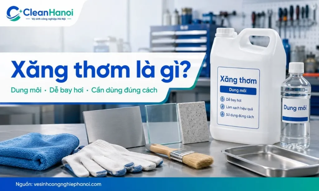 Hình ảnh minh họa xăng thơm là dung môi công nghiệp thường dùng để pha sơn, pha keo, vệ sinh dụng cụ và hỗ trợ xử lý vết sơn, keo, dầu mỡ sau thi công.