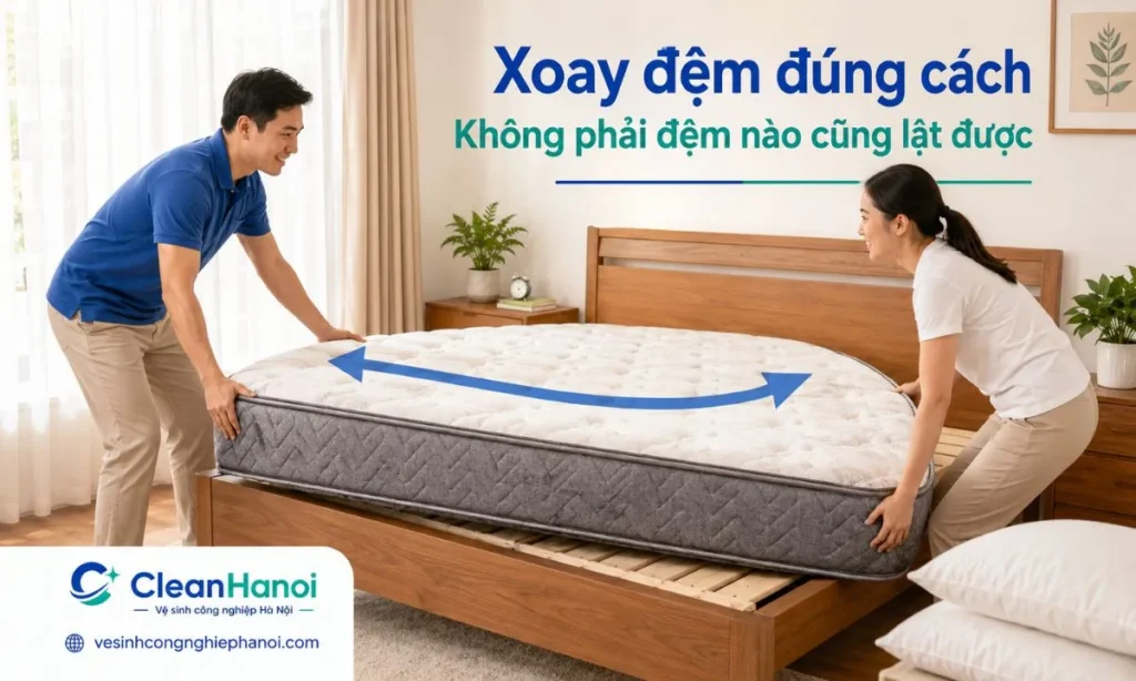 Xoay đệm lò xo đầu chân sau khi vệ sinh nếu nhà sản xuất cho phép