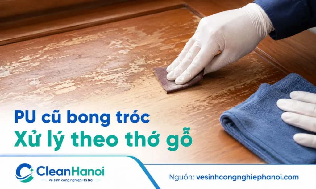 Xử lý lớp sơn PU cũ bong tróc bằng giấy nhám và dụng cụ phù hợp