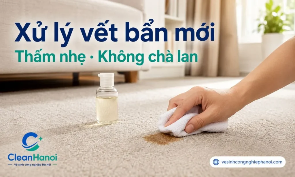 Khi thảm nỉ bị đổ nước uống, cà phê, sữa hoặc đồ ăn, nên dùng khăn sạch thấm từ ngoài vào trong, tránh chà lan và chỉ dùng dung dịch nhẹ sau khi thử ở góc nhỏ.