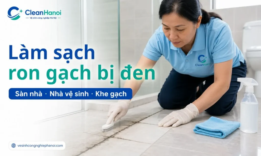 Hướng dẫn cách làm sạch ron gạch bị đen, mốc, ố bẩn ở sàn nhà, nhà vệ sinh, phòng tắm, bếp và khu vực ẩm bằng bàn chải nhỏ, dung dịch phù hợp, lau sạch cặn và làm khô bề mặt.