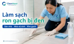 Hướng dẫn cách làm sạch ron gạch bị đen, mốc, ố bẩn ở sàn nhà, nhà vệ sinh, phòng tắm, bếp và khu vực ẩm bằng bàn chải nhỏ, dung dịch phù hợp, lau sạch cặn và làm khô bề mặt.