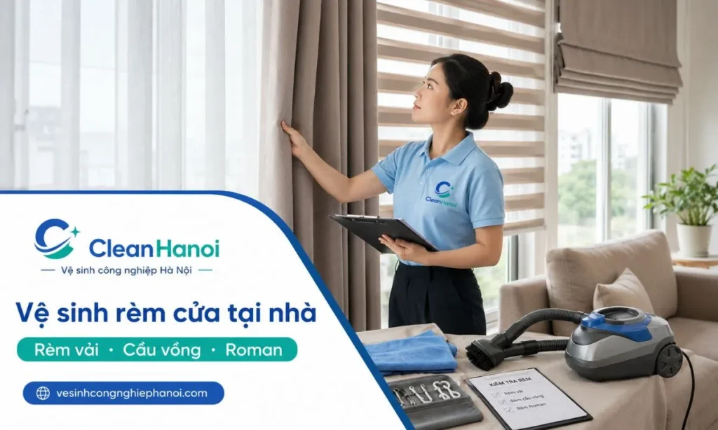 Hướng dẫn cách vệ sinh rèm cửa tại nhà theo từng loại rèm như rèm vải, rèm voan, rèm cản sáng, rèm cầu vồng và rèm roman để hạn chế co vải, mất form, bạc màu hoặc hỏng cơ cấu kéo.