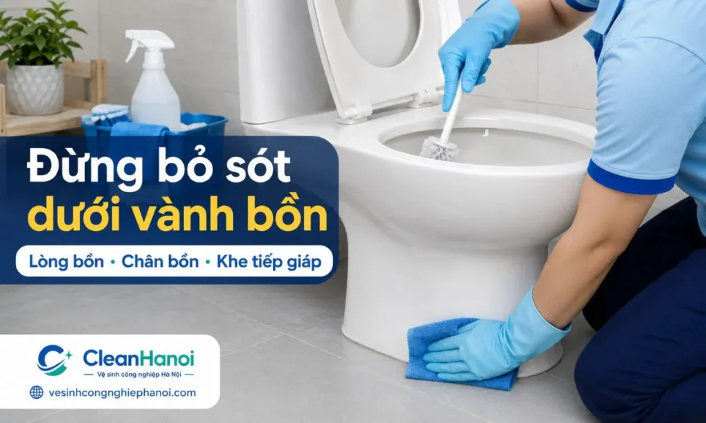 Khi bồn cầu bị hôi, cần cọ kỹ lòng bồn, khu vực dưới vành bồn, lỗ xả nước, viền trong, chân bồn cầu và phần tiếp giáp với sàn vì đây là các vị trí dễ bám cặn, nước tiểu và mảng ố gây mùi.