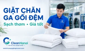 h CleanHanoi tiếp nhận và kiểm tra chăn, ga giường, ruột gối và chăn bông trước khi phân loại, làm sạch.