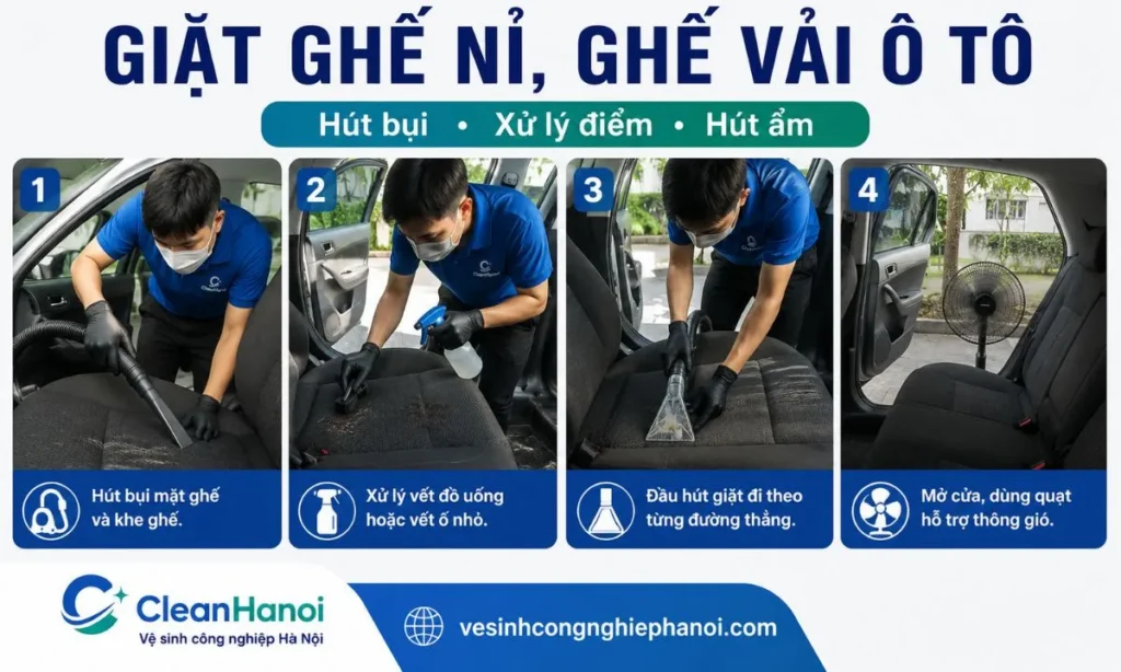 Giặt ghế nỉ và ghế vải ô tô bằng máy hút có kiểm soát độ ẩm